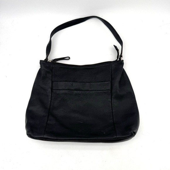 KATE SPADE Purse Black Pebbled Leather Shoulder Bag Hobo Slouch Spell Out Bottom - Picture 1 of 12